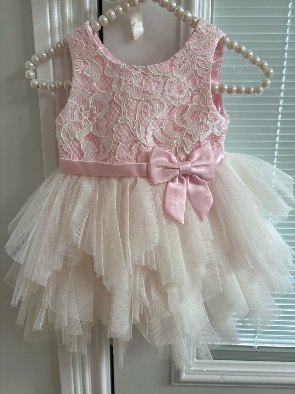 Pink Lace & Tulle Bow Flower Girl Dress
